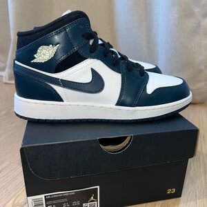 Air Jordan 1 Mid Sneakers in Navy and White